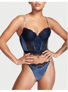 Комплект білизни DREAM ANGELS Lace & Velvet Shine Strap Corset Top Bra set Noir Navy