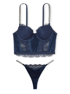Комплект білизни DREAM ANGELS Lace & Velvet Shine Strap Corset Top Bra set Noir Navy