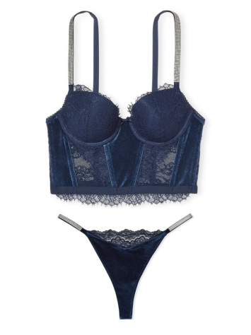 Комплект білизни DREAM ANGELS Lace & Velvet Shine Strap Corset Top Bra set Noir Navy