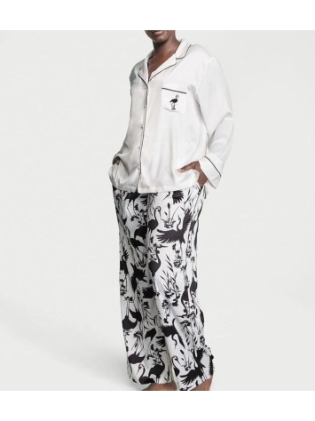 Піжама PJ Set Satin Long Black White