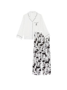 Піжама PJ Set Satin Long Black White