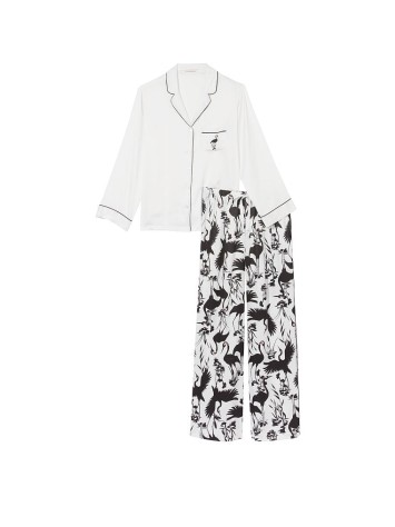 Піжама PJ Set Satin Long Black White