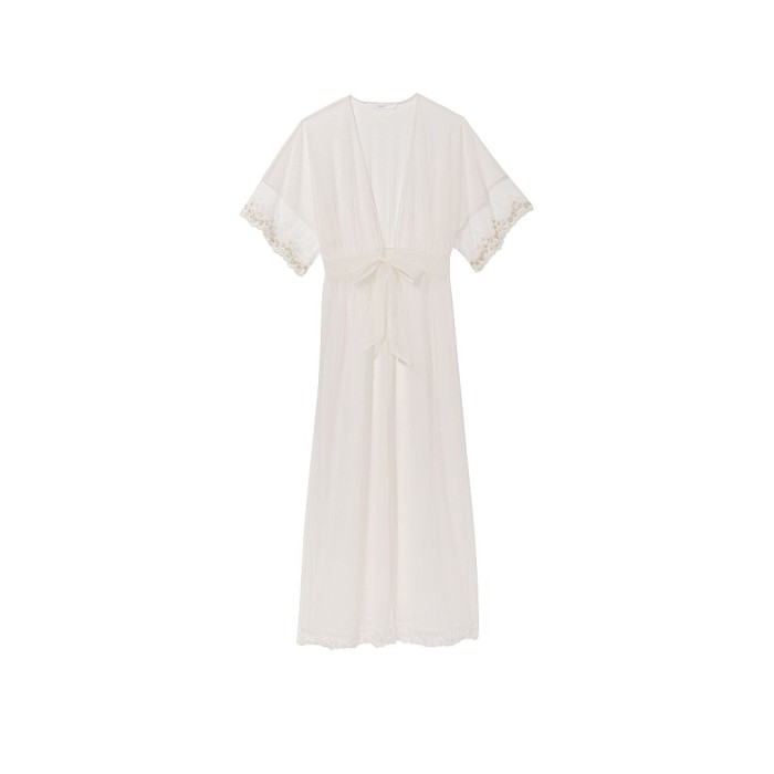 Халат Dotted Mesh Long Robe Coconut White
