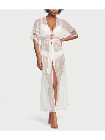 Халат Dotted Mesh Long Robe Coconut White