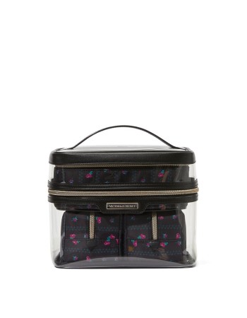 Набір косметичок 4-Piece Makeup Bag Black Ditsy Floral