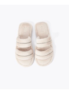 Домашние тапочки Oysho Double-strap jewel slides Ecru