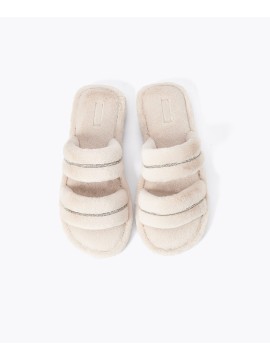 Домашні тапочки Oysho Double-strap jewel slides Ecru