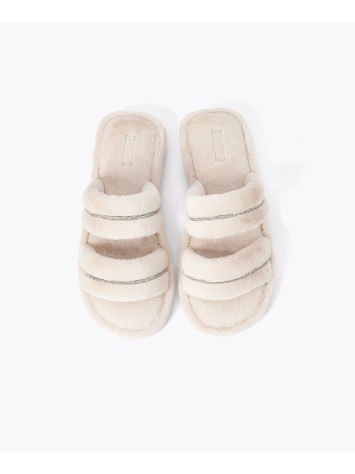 Домашні тапочки Oysho Double-strap jewel slides Ecru