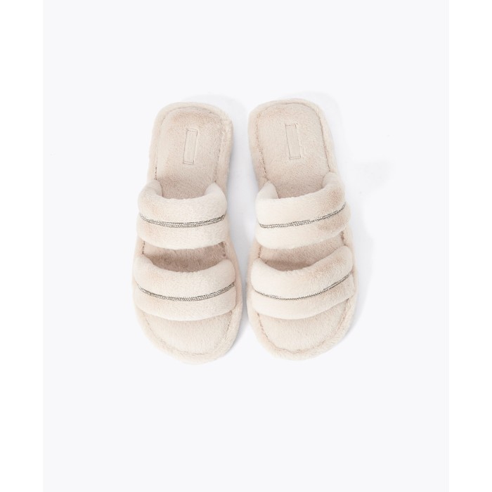 Домашние тапочки Oysho Double-strap jewel slides Ecru