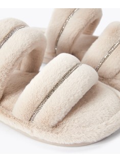 Домашние тапочки Oysho Double-strap jewel slides Ecru