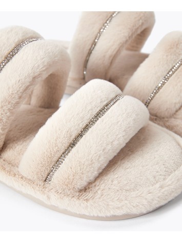 Домашні тапочки Oysho Double-strap jewel slides Ecru