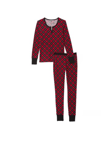 Пижама Thermal Long Pajama Set Lipstick Bias Plaid