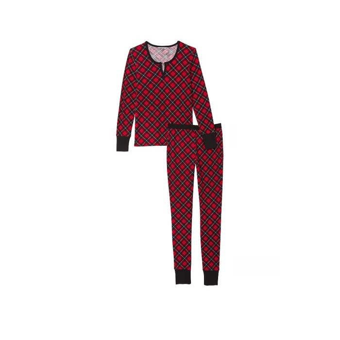 Пижама Thermal Long Pajama Set Lipstick Bias Plaid