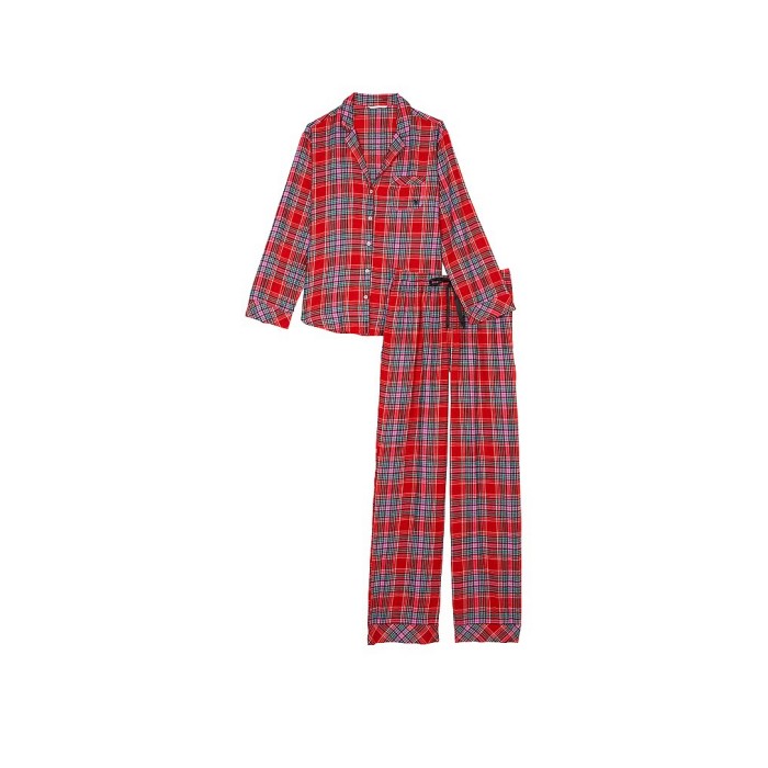 Пижама Flannel Long Pajama Set Lipstick Beauty Plaid 
