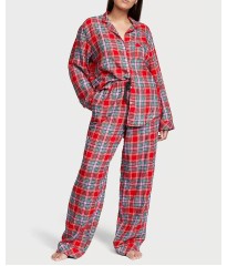 Пижама Flannel Long Pajama Set Lipstick Beauty Plaid 
