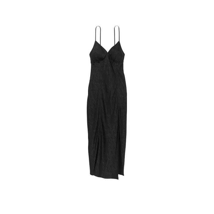 Пеньюар Icon Satin Midi Slip Black