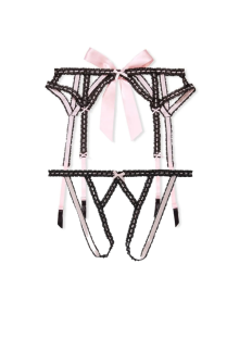 Комплект пояс и трусики DREAM ANGELS Lace Open Cheeky Panty Black & Pink Set