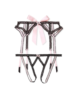 Комплект пояс та трусики DREAM ANGELS Lace Open Cheeky Panty Black & Pink Set