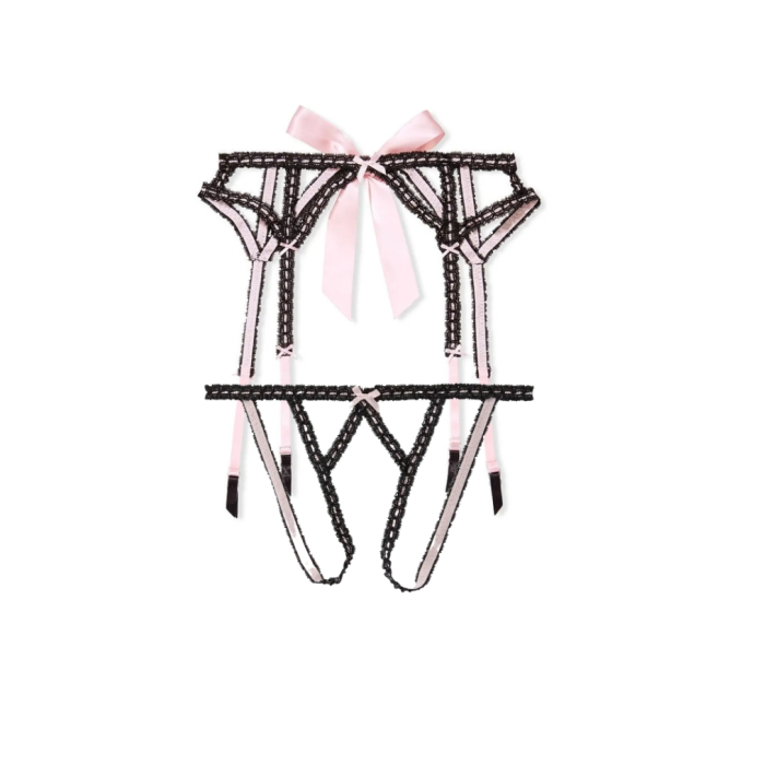 Комплект пояс та трусики DREAM ANGELS Lace Open Cheeky Panty Black & Pink Set