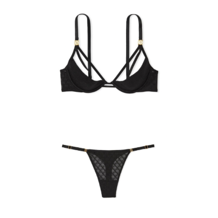 Комплект білизни Logo Lace Open-Cup Demi Bra Black Set