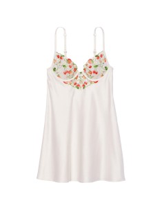 Пеньюар Strawberry Embroidery Satin Slip Coconut White