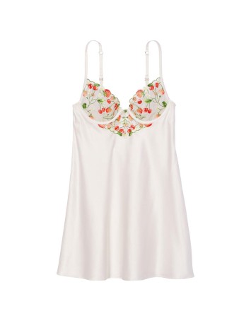 Пеньюар Strawberry Embroidery Satin Slip Coconut White