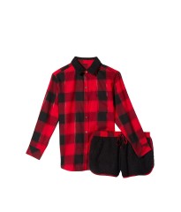 Пижама Flannel Short Cozy Fleece Long-Sleeve PJ Set Red Plaid