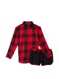 Піжама Flannel Short Cozy Fleece Long-Sleeve PJ Set Red Plaid