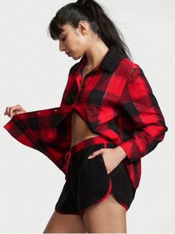 Пижама Flannel Short Cozy Fleece Long-Sleeve PJ Set Red Plaid