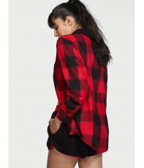 Пижама Flannel Short Cozy Fleece Long-Sleeve PJ Set Red Plaid