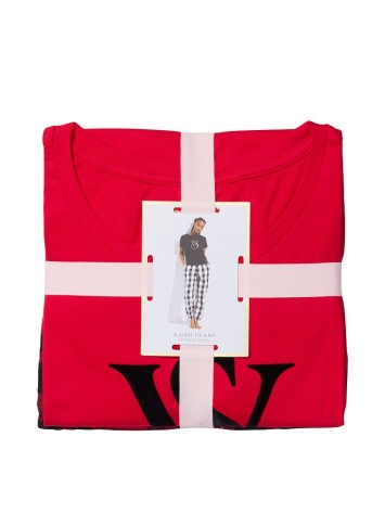 Піжама Victoria's Secret Cotton & Flannel Tee-jama Set Lipstick
