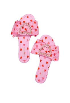 Тапочки Satin Bow Pearl Slide Slippers Heart Print