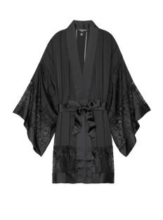 Халат Victoria's Secret Lace Insert Short Kimono Robe Black