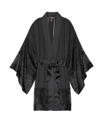 Халат Victoria's Secret Lace Insert Short Kimono Robe Black