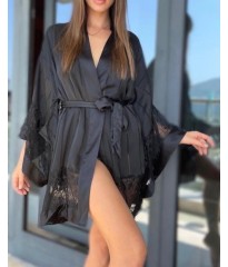 Халат Victoria's Secret Lace Insert Short Kimono Robe Black