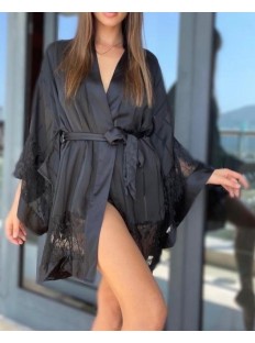 Халат Victoria's Secret Lace Insert Short Kimono Robe Black