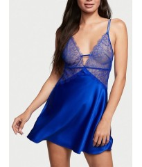 Пеньюар Victoria’s Secret Shine Strap Satin Lace Slip Dress Blue