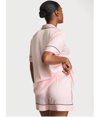 Піжама Glazed Satin Short Pajama Set Collar Embroidery