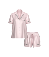 Піжама Glazed Satin Short Pajama Set Collar Embroidery