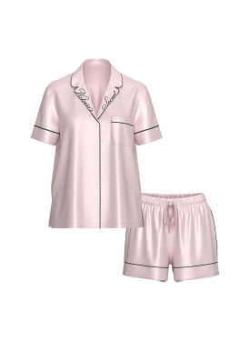 Піжама Glazed Satin Short Pajama Set Collar Embroidery