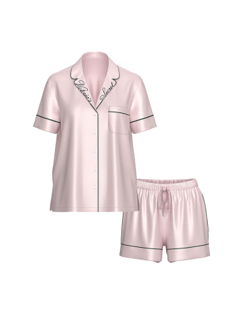 Піжама Glazed Satin Short Pajama Set Collar Embroidery