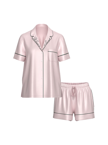 Пижама Glazed Satin Short Pajama Set Collar Embroidery