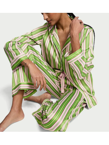 Пижама Satin Long Pajama Set Green Stripe