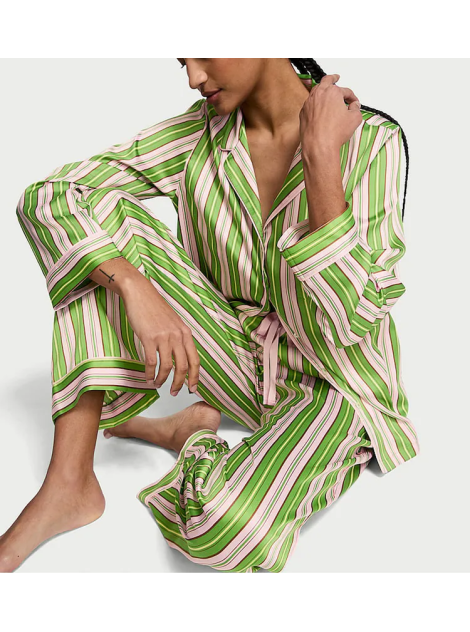 Піжама Satin Long Pajama Set Green Stripe