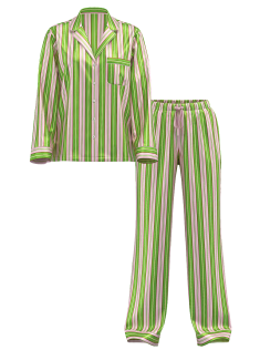 Піжама Satin Long Pajama Set Green Stripe