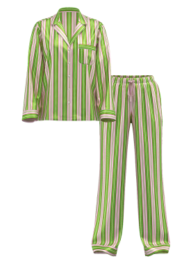 Піжама Satin Long Pajama Set Green Stripe