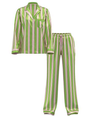 Піжама Satin Long Pajama Set Green Stripe
