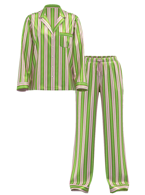 Піжама Satin Long Pajama Set Green Stripe