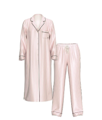 Сатинова піжама Satin Long Flyaway Tunic Pajama Set Pink Stripe