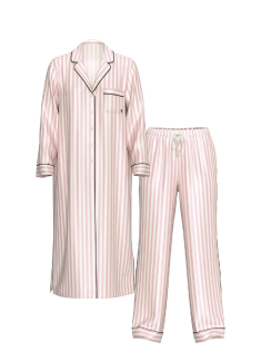 Сатинова піжама Satin Long Flyaway Tunic Pajama Set Pink Stripe